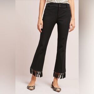 Anthropologie Essential Cropped Black Tassel Hem Pants size 2